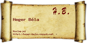 Heger Béla névjegykártya